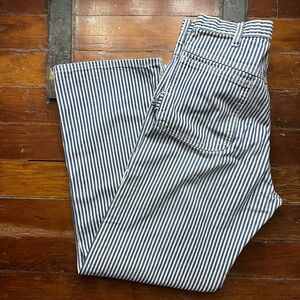 Striped High-Rise Jeans in Navy and White